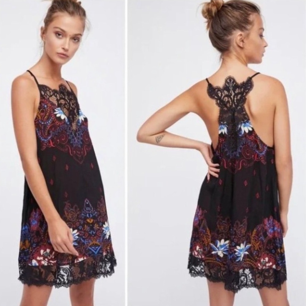 Intimately Free People Who’s Sorry Now Floral lace slip dress in black